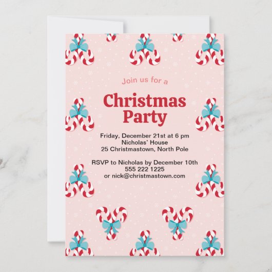 Sweet Candy Canes en Bows Kerstmis Kaart (Voorkant)