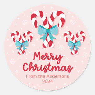 Sweet Candy Canes en Bows Kerstmis Ronde Sticker