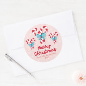 Sweet Candy Canes en Bows Kerstmis Ronde Sticker (Envelop)