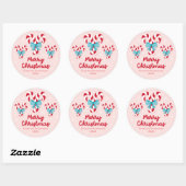 Sweet Candy Canes en Bows Kerstmis Ronde Sticker (Vel)