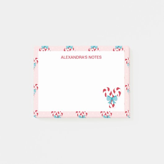Sweet Candy Canes en Bows kerstpatroon Post-it® Notes (Voorkant)