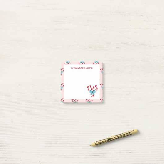 Sweet Candy Canes en Bows kerstpatroon Post-it® Notes (Op bureau)