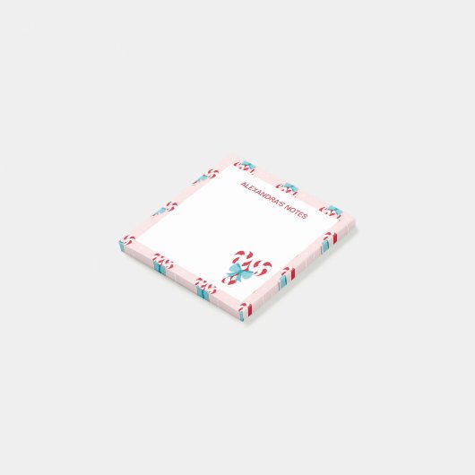 Sweet Candy Canes en Bows kerstpatroon Post-it® Notes (Schuin)