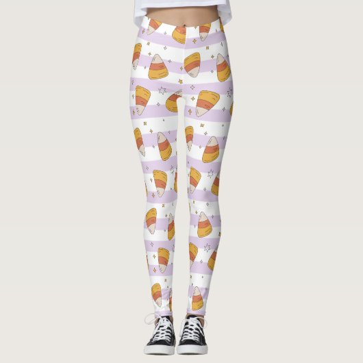 Sweet Candy Corn & Stars Halloween Patroon Leggings (Voorkant)