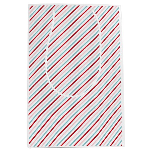 Sweet Candy Stripe Red Pink Blue Holiday/Bday  Medium Cadeauzakje (Voorkant)