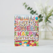 Sweet Candyland Birthday Design – leuk en kleurrij Briefkaart (Staand voorkant)
