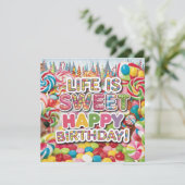 Sweet Candyland Birthday Design – leuk en kleurrij Kaart (Staand voorkant)