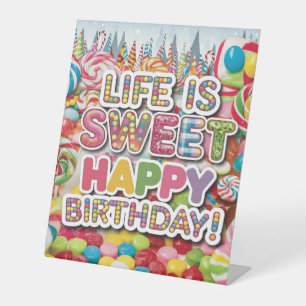 Sweet Candyland Birthday Design – leuk en kleurrij Reclamebord Met Voetstuk