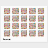 Sweet Candyland Birthday Design – leuk en kleurrij Vierkante Sticker (Vel)