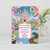 Sweet Candyland Birthday Party Invitation for Kids Kaart (Staand voorkant)