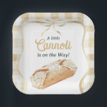 Sweet Cannoli Neutral Beige Italian Baby Shower Papieren Bordje<br><div class="desc">Planning a Little Cannoli Baby Shower? This adorable Italian themed baby shower Shower Paper Plates features watercolor cannoli pastries and a sweet bakery aesthetic. Perfect for a Sweet Little Cannoli Is on the Way celebration.</div>