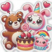 Sweet Cartoon Animal Heart Puffy Patches Sticker (Voorkant)