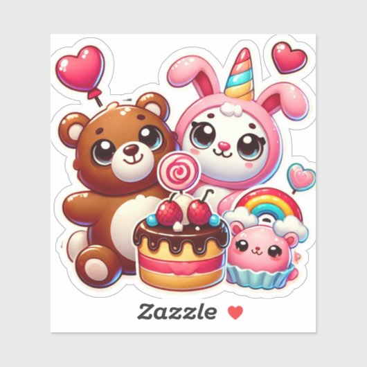 Sweet Cartoon Animal Heart Puffy Patches Sticker (Vel)