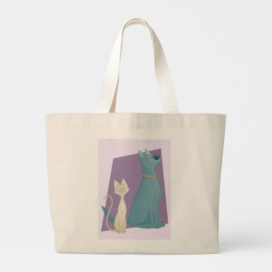 Sweet Cartoon Dog & Cat Grote Tote Bag (Achterkant)