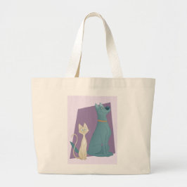 Sweet Cartoon Dog & Cat Grote Tote Bag