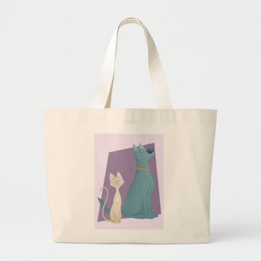 Sweet Cartoon Dog & Cat Grote Tote Bag (Voorkant)