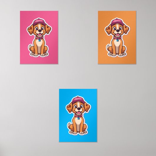 Sweet Cartoon Dog – Happy Puppy in Cap Sticker Muurkunst Sets (Voorkant)