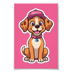 Sweet Cartoon Dog - Happy Puppy in Pet Sticker Foto Afdruk