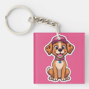 Sweet Cartoon Dog - Happy Puppy in Pet Sticker Sleutelhanger