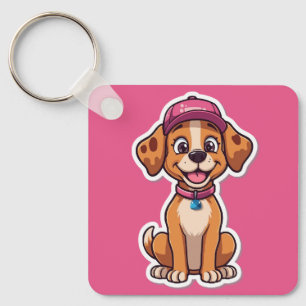Sweet Cartoon Dog - Happy Puppy in Pet Sticker Sleutelhanger