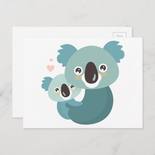 Sweet cartoon koala moeder en baby hugging briefkaart (Voorkant / Achterkant)