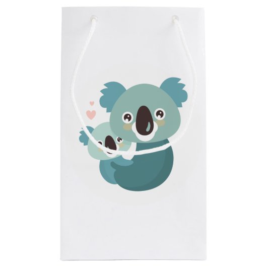 Sweet cartoon koala moeder en baby hugging klein cadeauzakje (Achterkant)