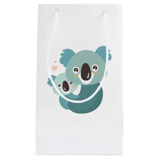 Sweet cartoon koala moeder en baby hugging klein cadeauzakje (Voorkant)