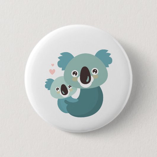 Sweet cartoon koala moeder en baby hugging ronde button 5,7 cm (Voorkant)
