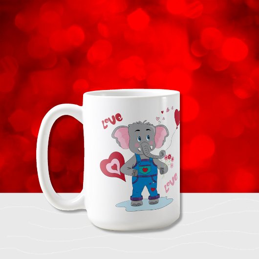 Sweet Cartoon Olifant en harten 15 Ounces Mok