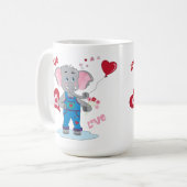 Sweet Cartoon Olifant en harten 15 Ounces Mok (Voorkant links)