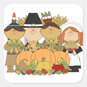 "SWEET CARTOON PILGRIM" THANKSGIVING STICKER