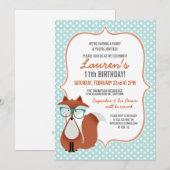 Sweet Cartoon Red Fox Verjaardagsfeestuitnodiginge Kaart (Voorkant / Achterkant)