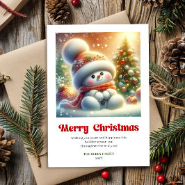 Sweet cartoon snowman festive red green gold card feestdagenkaart