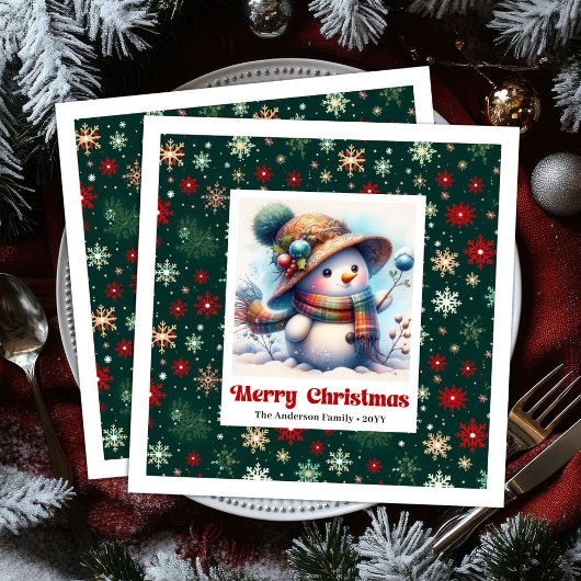 Sweet cartoon snowman with snowflakes kids napkins servet