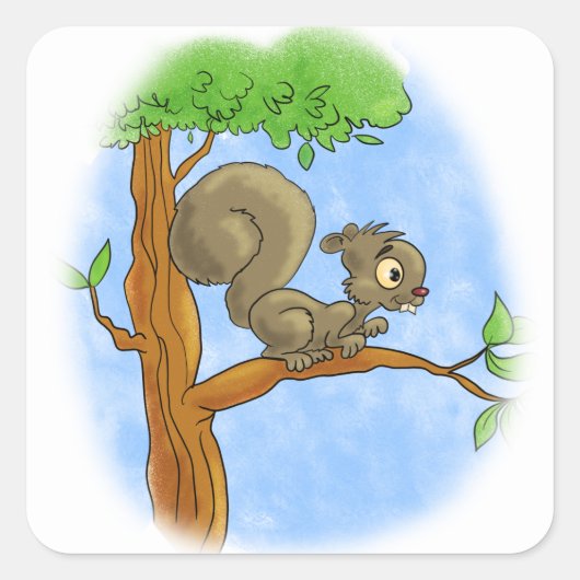 Sweet Cartoon Squirrel Vierkante Sticker (Voorkant)