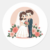 Sweet Cartoon Wedding Ronde Sticker (Voorkant)