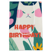 Sweet Cat en Flowers Happy Birthday Medium Cadeauzakje (Achterkant)