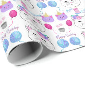 Sweet Cat Faces Happy Birthday Celebration Cadeaupapier (Rol Hoek)