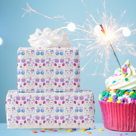 Sweet Cat Faces Happy Birthday Celebration Cadeaupapier