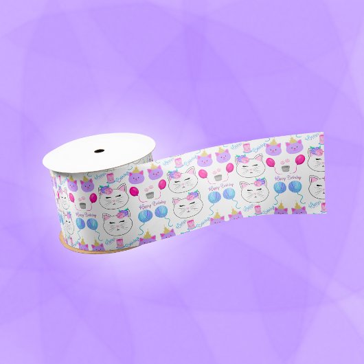 Sweet Cat Faces Happy Birthday Celebration Satijnen Lint