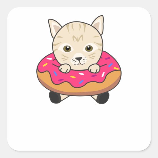 Sweet Cat Funny Animals in donut Funny Cats Vierkante Sticker (Voorkant)