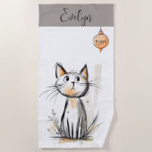 Sweet Cat Illustratie Gepersonaliseerd Strandlaken (Voorkant)