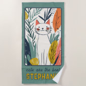 Sweet Cat Illustratie Gepersonaliseerd Strandlaken (Voorkant)