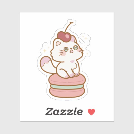 Sweet Cat op Macaron Schattige Sticker (Vel)