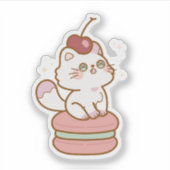 Sweet Cat op Macaron Schattige Sticker (Voorkant)