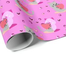 Sweet Cat Wrapping Paper - Roze harten en speels