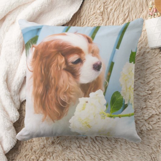 Sweet Cavalier King Charles Spaniel Hydrangeas Kussen (Deken)