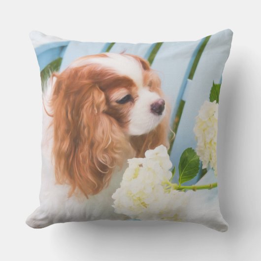 Sweet Cavalier King Charles Spaniel Hydrangeas Kussen (Voorkant)