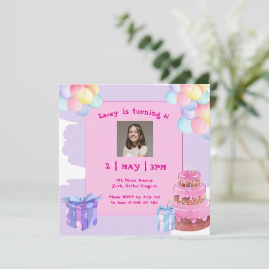 Sweet Celebration Balloons Verjaardag Uitnodiging (Staand voorkant)