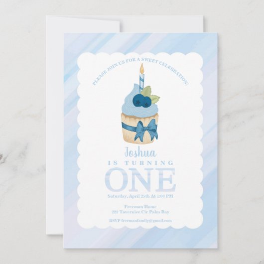 Sweet Celebration Blue Cupcake 1e verjaardag Kaart (Voorkant)